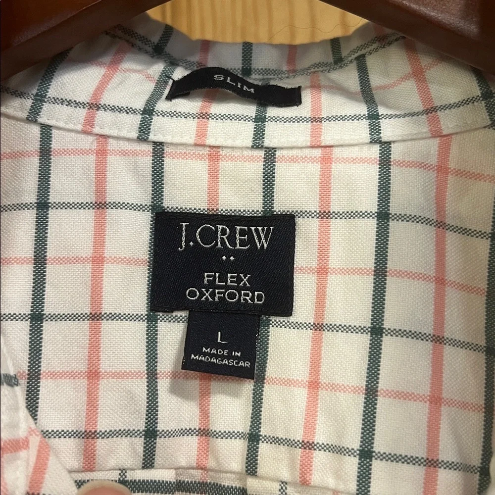 NWOT J. Crew Men's Checkered Shirt - White/ Green and Pink Flex Oxford Sz L